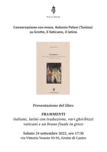 locandina presentazione Frammenti di mons. Antonio Pelosi a Grotte di Castro